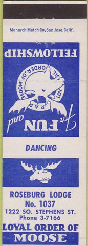 Matchbook Cover - Matchbook Cover Moose Lodge Roseburg OR