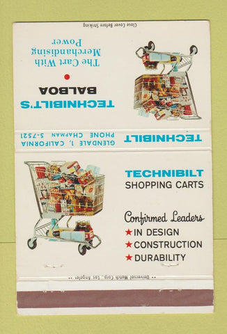 Matchbook Cover - Technibilt's Shopping Cart Glendale CA 40 Strike
