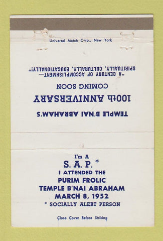 Matchbook Cover - Shriners? Convention Purim Frloic 1952 40 Strike