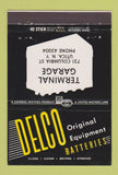 Matchbook Cover - Delco Car Batteries Terminal Garage Utica NY 40 Stick