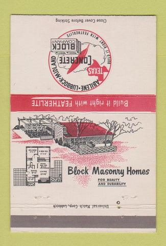Matchbook Cover - Texas Concrete Block Abilene Lubbock Midland TX 40 Strike