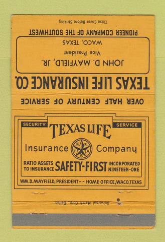 Matchbook Cover - Texas Life Insurance John Mayfield Waco TX 40 Strike