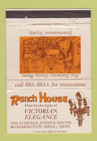 Matchbook Cover - Ranch House Bloomington MN WORN 40 Strike