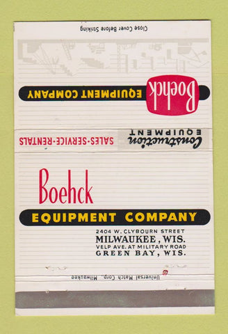 Matchbook Cover - Boehck Equipment Milwaukee Green Bay WI 40 Strike