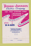 Matchbook Cover - Boggis Johnson Electric Milwaukee WI 40 Strike