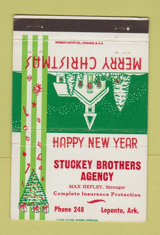 Matchbook Cover - Stuckey Brothers Insurance Lepanto AR Christmas 40 Strike