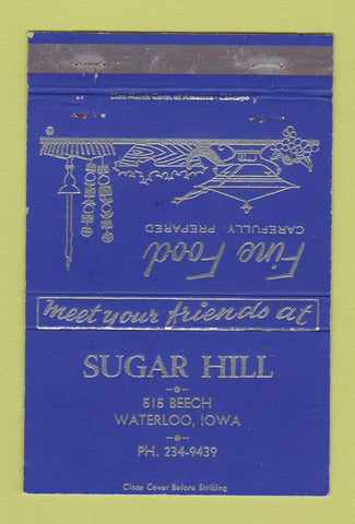 Matchbook Cover - Sugar Hill Restaurant Waterloo IA 40 Strike