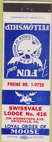 Matchbook Cover - Matchbook Cover Moose Lodge Swissvale PA