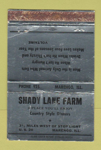 Matchbook Cover - Shady Lane Farm Marengo IL WORN 40 Strike