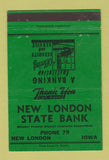 Matchbook Cover - New London State Bank IA low phone # GREEN 40 Strike