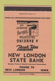 Matchbook Cover - New London State Bank IA low phone # PEACH 40 Strike