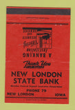 Matchbook Cover - New London State Bank IA low phone # ORANGE 40 Strike