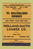 Matchbook Cover - Simmons Construction Cheyenne WY Holland Lumber 40 Strike