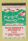 Matchbook Cover - Miller Brokerage Investments Christmas WEAR 40 Strike