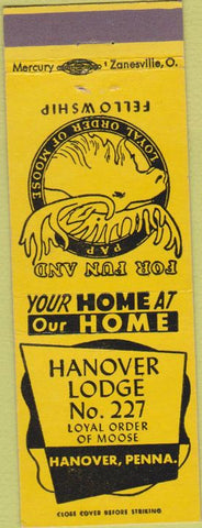 Matchbook Cover - Matchbook Cover Moose Lodge Hanover PA