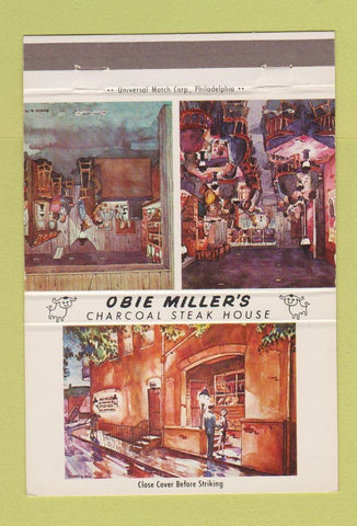 Matchbook Cover - Obie Miller's Steak House Lancaster PA 40 Strike