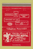Matchbook Cover - Skylite Motel Tuscaloosa AL 40 Strike