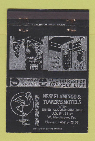 Matchbook Cover - New Flamingo Tower's Motels West Nanticoke PA 40 Strike