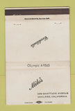 Matchbook Cover - Milo's Oakland CA bar WEAR 40 Strike