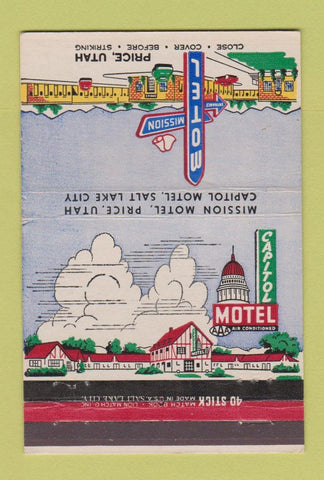 Matchbook Cover - Mission Motel Capitol Motel Salt Lake City Price UT 40 Stick
