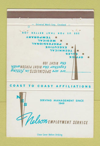 Matchbook Cover - Nelson Employment Service Akron Cleveland Canton OH 40 Strike