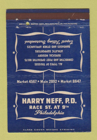 Matchbook Cover - Harry Neff Philadelphia PA belts bandages jock strap 40 Strike