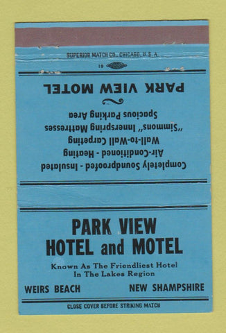 Matchbook Cover - Park View Hotel Motel Weirs Beach NH BLUE 40 Strike