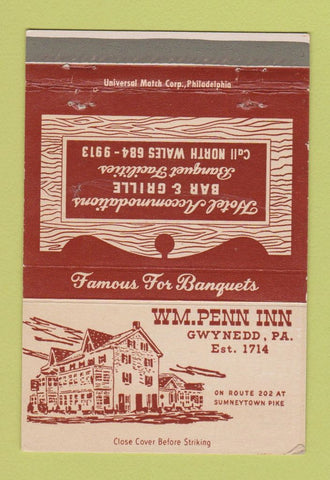 Matchbook Cover - William Penn Inn Gwynedd PA 40 Strike