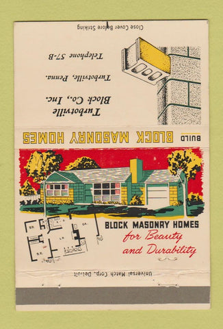 Matchbook Cover - Turbotville Block Masonry Homes PA 40 Strike