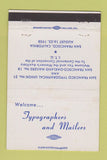 Matchbook Cover - Typographers Mailers Union San Francisco CA 1958 40 Strike
