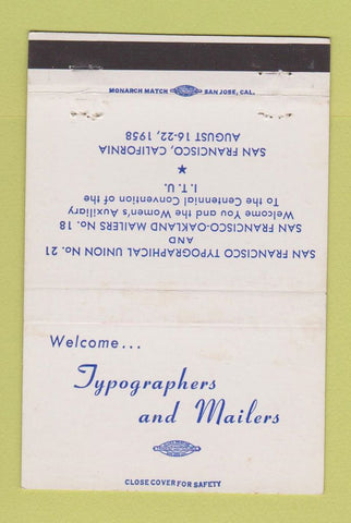 Matchbook Cover - Typographers Mailers Union San Francisco CA 1958 40 Strike