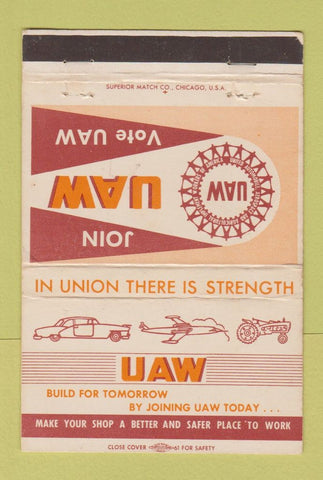 Matchbook Cover - United Auto Workers Union 40 Strike