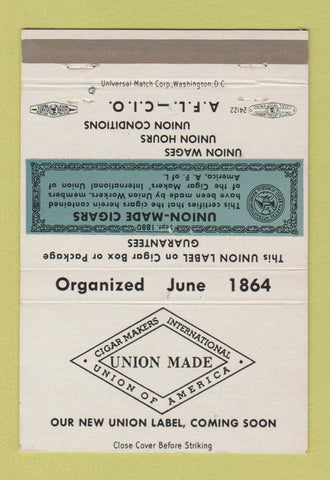 Matchbook Cover - Union Cigar Makers Washington DC 40 Strike