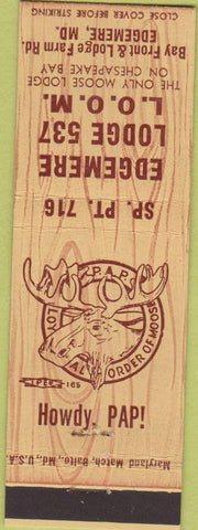 Matchbook Cover - Matchbook Cover Moose Lodge Edgemere MD