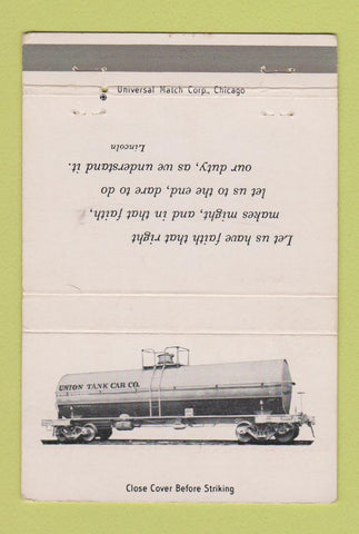 Matchbook Cover - Union Tank Car Company Abraham Lincoln Quote 40 Strike