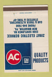 Matchbook Cover - AC GM Products Zirat Electric New Brighton PA 40 Strike