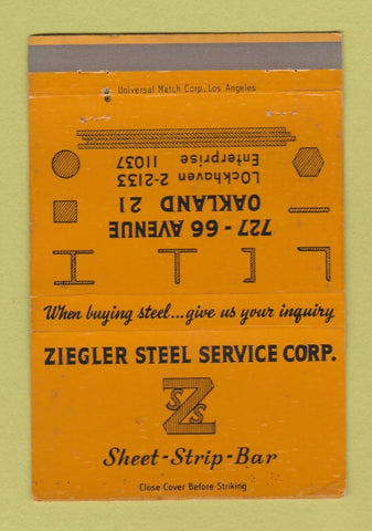 Matchbook Cover - Ziegler Steel Service Oakland CA WEAR 40 Strike