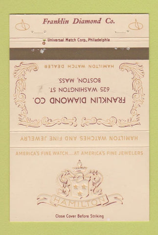 Matchbook Cover - Hamilton Watches Franklin Diamonds Boston MA 40 Strike