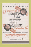 Matchbook Cover - Zuber Lumber Atlanta GA WEAR 40 Strike