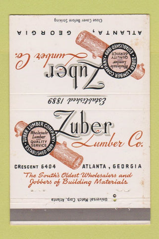 Matchbook Cover - Zuber Lumber Atlanta GA WEAR 40 Strike
