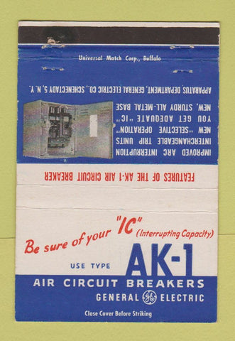 Matchbook Cover - AK1 Air Circuit Breakers GE Schenectady NY 40 Strike