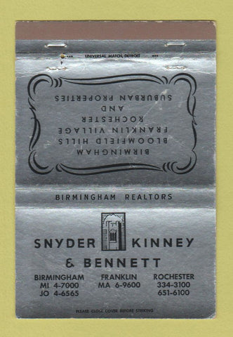 Matchbook Cover - Snyder Kinney Bennet Real Estate Birmingham MI 40 Strike