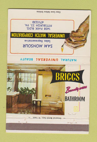 Matchbook Cover Universal Match Briggs Bathroom Fixtures Pittsburgh PA 40 Strike