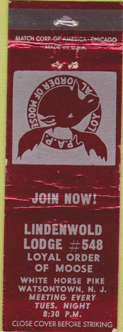 Matchbook Cover - Matchbook Cover Moose Lodge Watsontown NJ