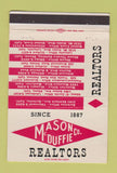 Matchbook Cover - Mason Duffie Real Estate Albany Montclair CA WEAR 40 Strike