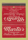Matchbook Cover - Marta's Italian Restaurant New York City WEAR 40 Strike