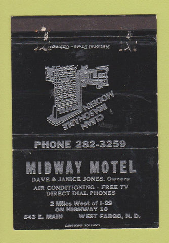 Matchbook Cover - Midway Motel West Fargo ND WEAR 40 Strike
