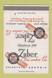 Matchbook Cover - Zuber Lumber Atlanta GA  40 Strike