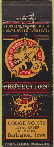 Matchbook Cover - Matchbook Cover Moose Lodge Burlington IA