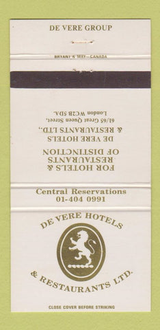 Matchbook Cover - De Vere Hotels London UK England 30 Strike